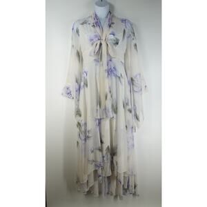 Toleen Dress Women L White Floral Long Maxi Kimono Drape Sleeve Flowy Romantic